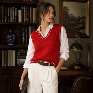 Vintage Catalina Red Cable Knit Cricket Sweater Vest XL 90s Preppy
